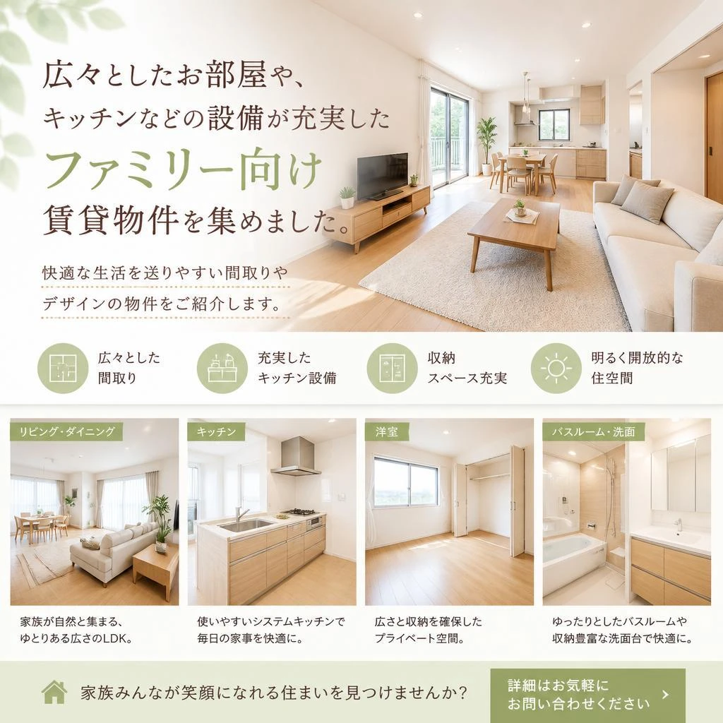 家族が快適に過ごせる賃貸物件一覧